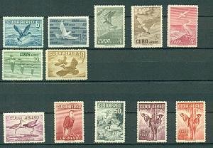 Куба, 1956, Птицы, 11 марок + 1  Проба Цвета **
